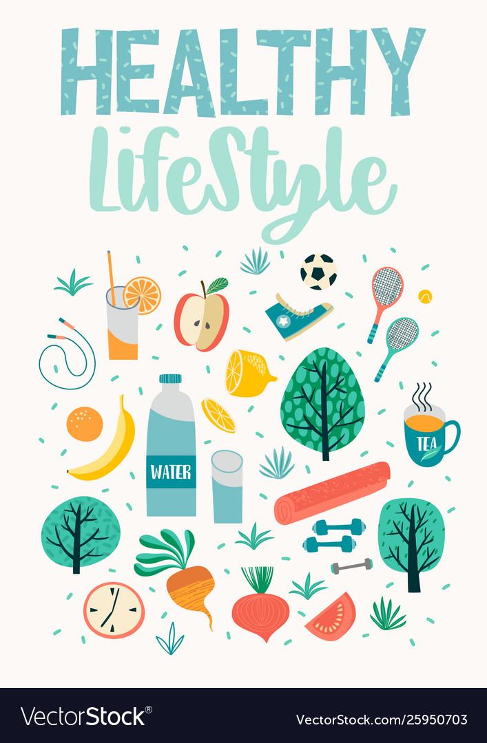 Healthy lifestyle vector illustration. Design elements for graphic module.