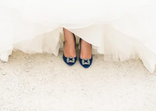 bride wearing blue shoes