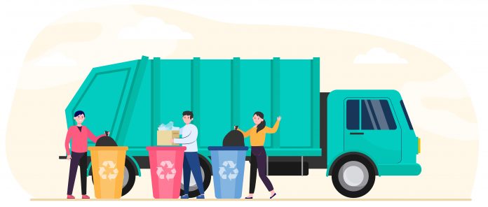 Cartoon people throwing out rubbish and trash